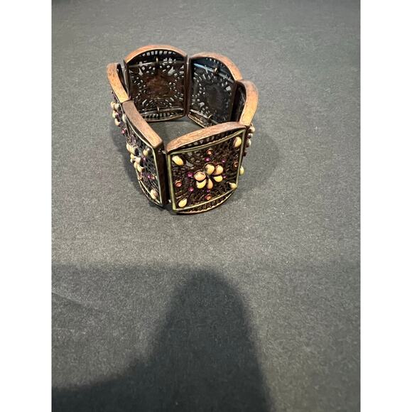 Vintage Signed Joan Rivers Marrakesh Copper Toned Pink Stones Stretch Bracelet - Picture 5 of 8